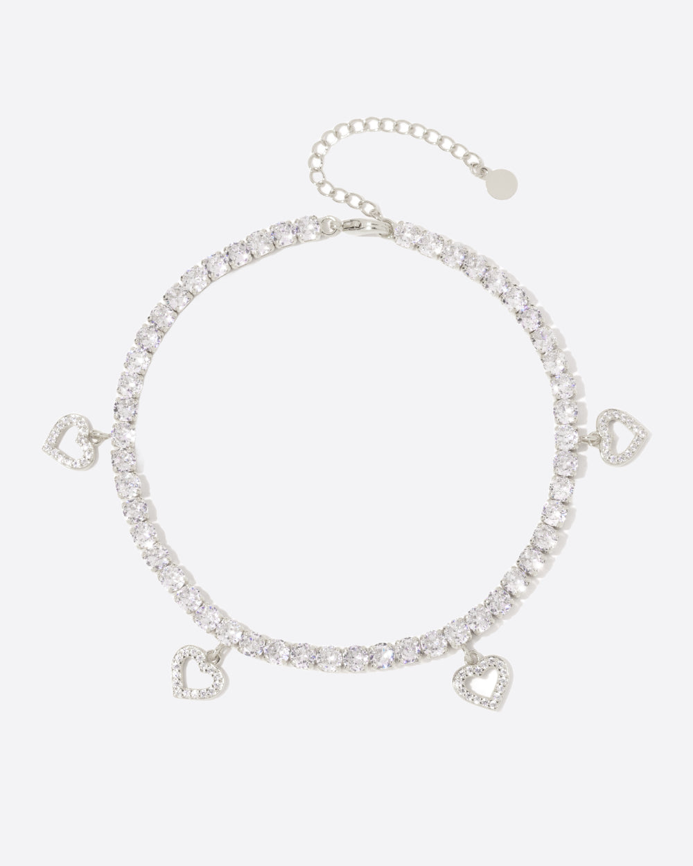 ICED HEARTS TENNIS ANKLET. - 4MM WHITE GOLD